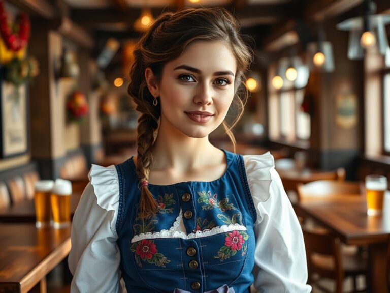 traje-tipico-aleman-dirndl Joven alemana con Dirndl tradicional en el Oktoberfest de Múnich