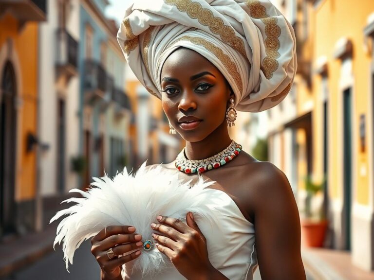 traje-tipico-brasil-bahiana Mujer afrobrasileña vestida con el traje tradicional de Bahiana en Salvador de Bahía