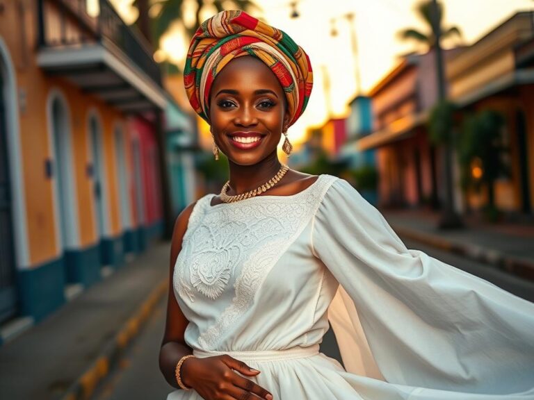 traje-tipico-brasil-baiana Mujer afrobrasileña vestida con el traje tradicional de Baiana en Salvador de Bahía, Brasil