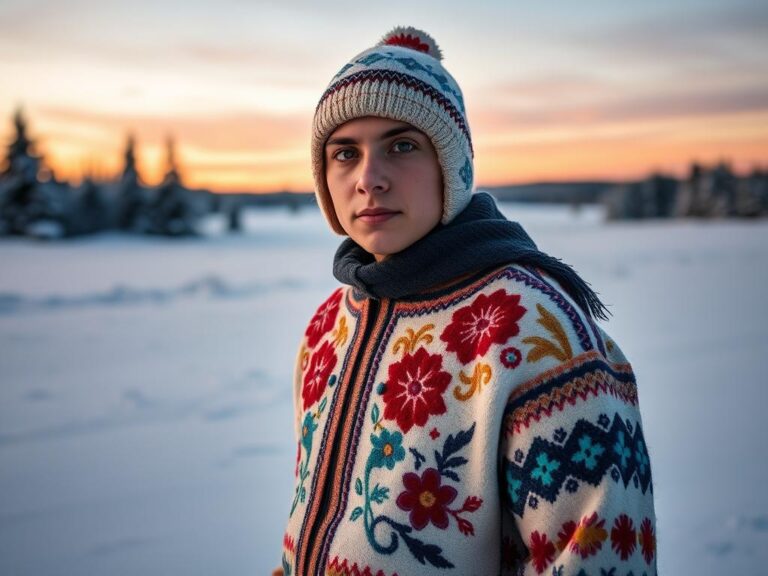 traje-tipico-canada-metis Joven Métis con traje tradicional de invierno en Manitoba, Canadá