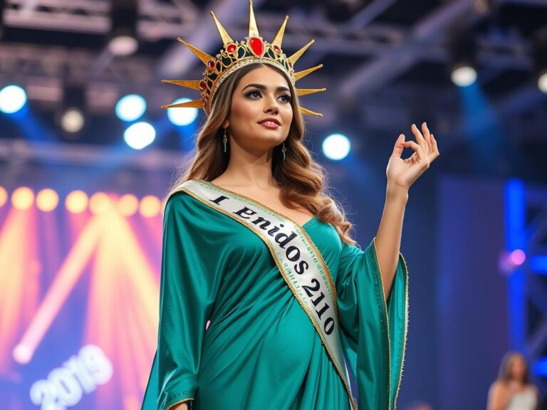traje-tipico-estados-unidos-miss-universo Mujer con traje típico de Estados Unidos representando la Estatua de la Libertad en Miss Universo