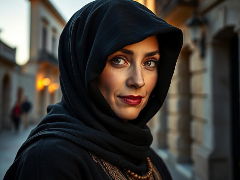 traje-tipico-malta-ghonella Mujer maltesa vestida con la tradicional ghonella o faldetta en La Valeta, Malta