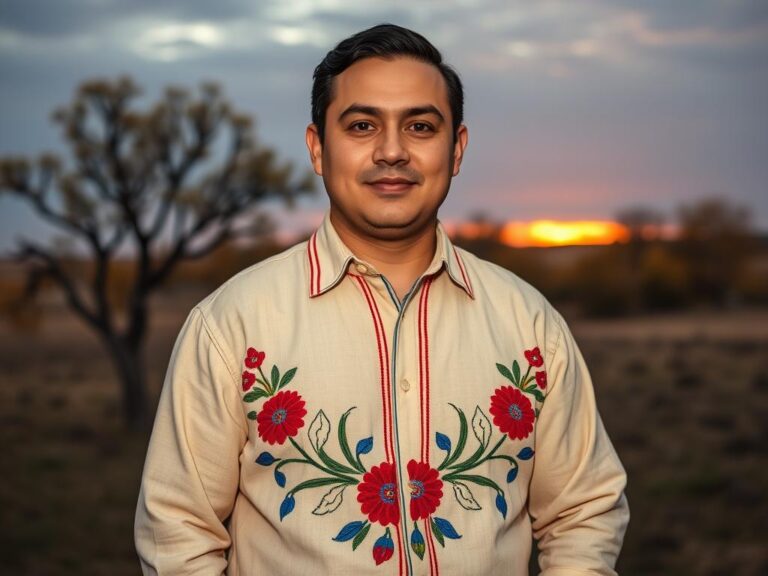 traje-tipico-metis-canada Hombre Métis con traje tradicional canadiense, luciendo faja tejida y camisa bordada