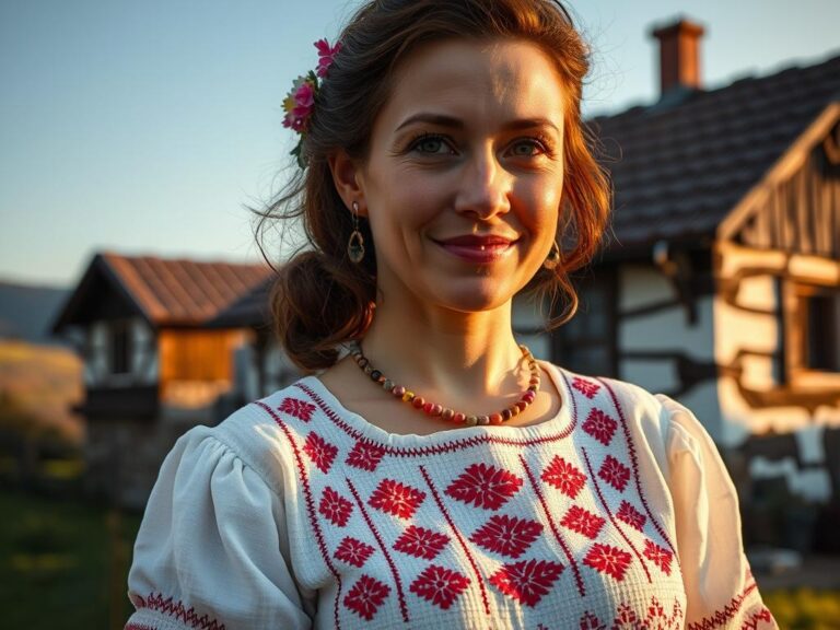 traje-tipico-rumano-ia Mujer rumana con la ia tradicional bordada en Maramureș