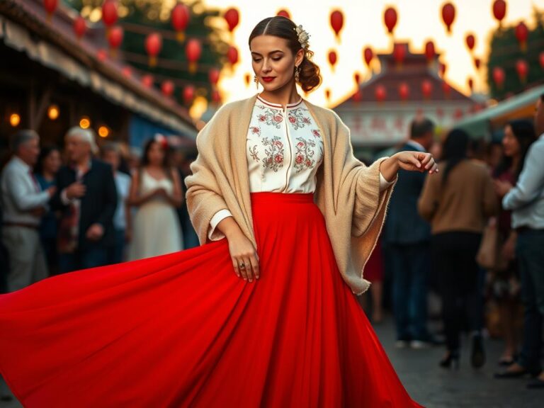 traje-tipico-uruguay-china Mujer uruguaya vestida con el traje típico de China o Paisana, falda roja, blusa bordada y mantón de lana.