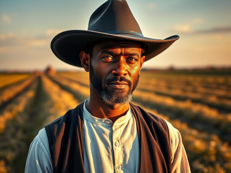 traje-tipico-amish-lancaster Hombre Amish de la Antigua Orden vistiendo traje tradicional negro y sombrero de ala ancha en un campo de Lancaster, Pennsylvania