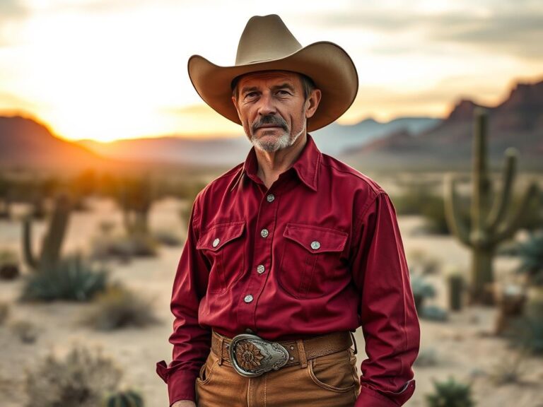 traje-tipico-country-vaquero Vaquero con traje típico country en el desierto de Arizona al atardecer