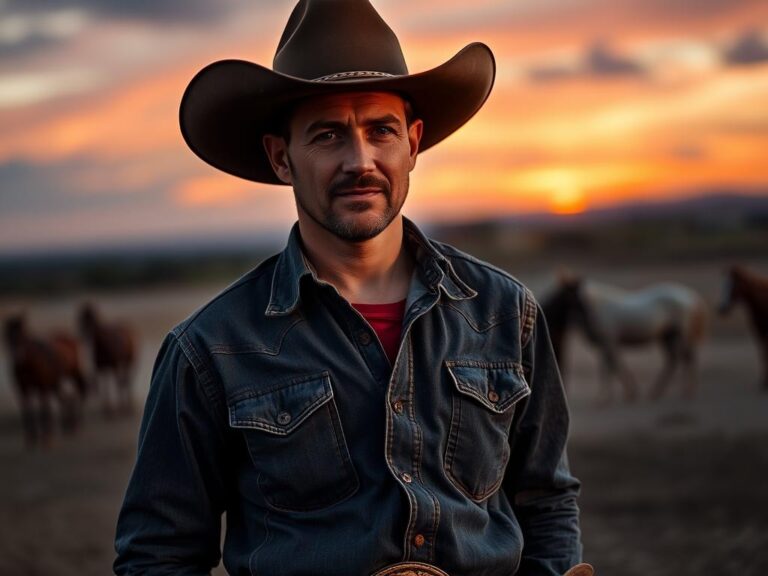 traje-tipico-vaquero-americano Vaquero auténtico con traje típico en rancho al atardecer